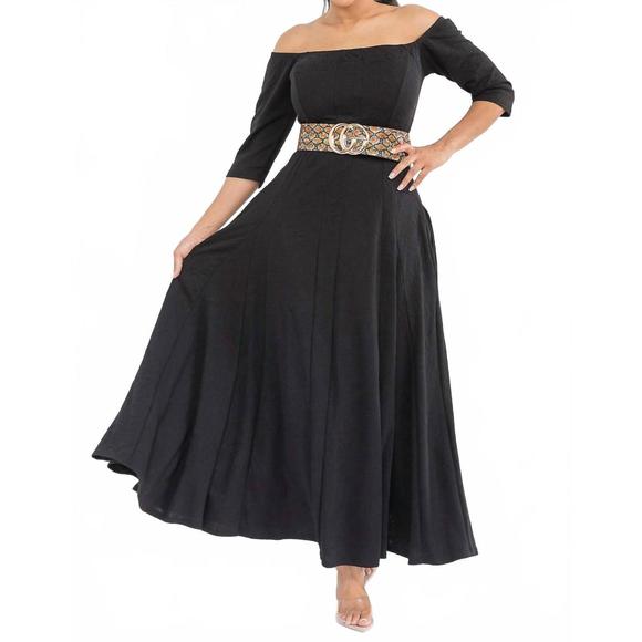 NEW KAREN T DESIGN off the shoulder maxi dress in black Maxi